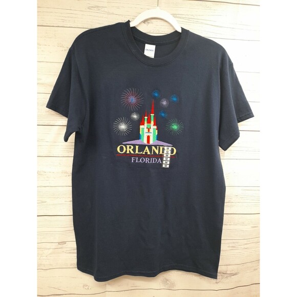 Orlando Florida Magic Kingdom Castle Embroidered T Shirt Navyblue Cotton M - Picture 1 of 11